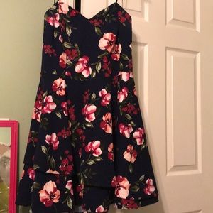 floral strapless mini dress